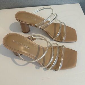 Marc Fisher Clear Strap Tan Block Heel Sandals